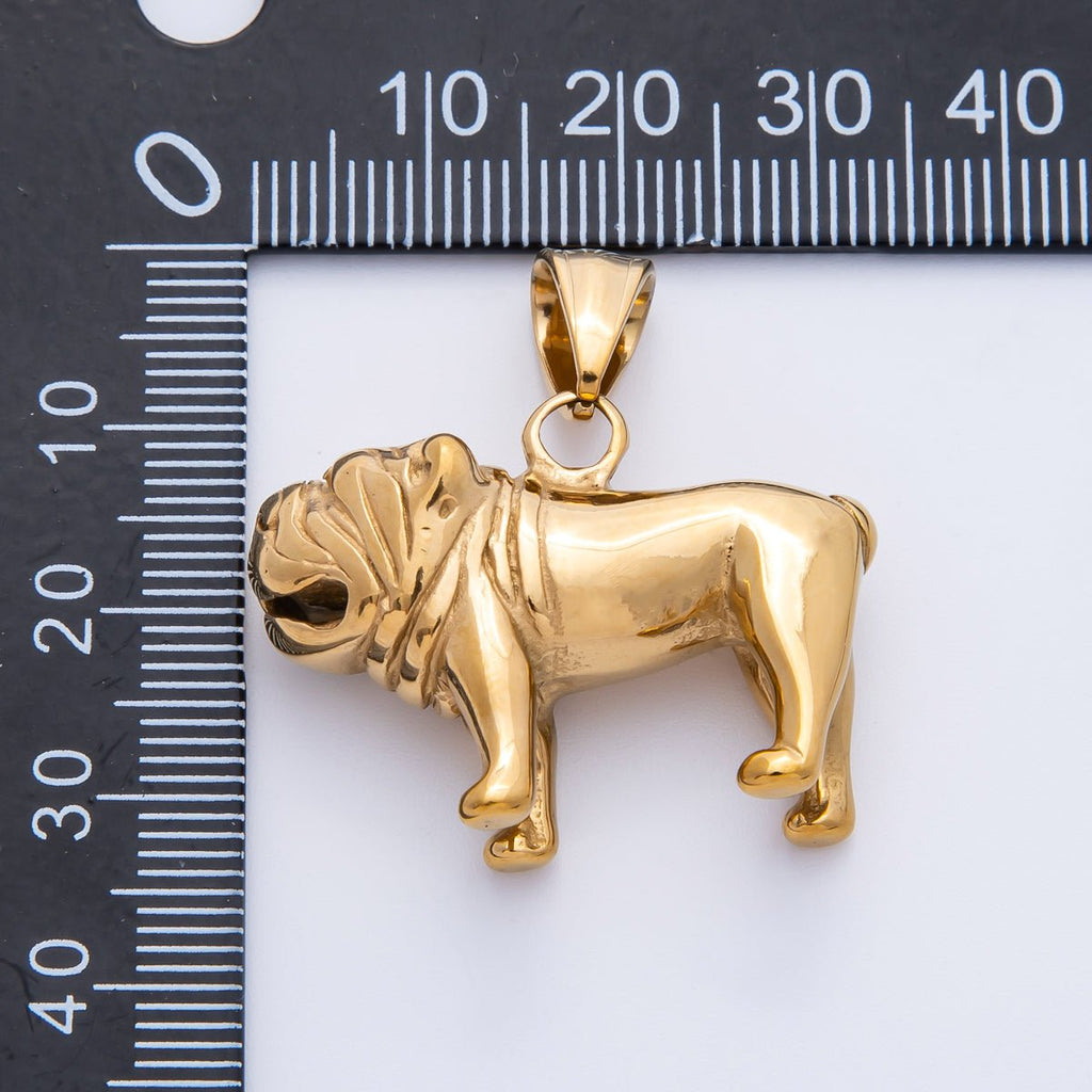 Stainless Steel 32mm Pug Bulldog Animal Pet 3D Multidimensional Pendant in Silver & Gold | Charms-00265 Charms-00266