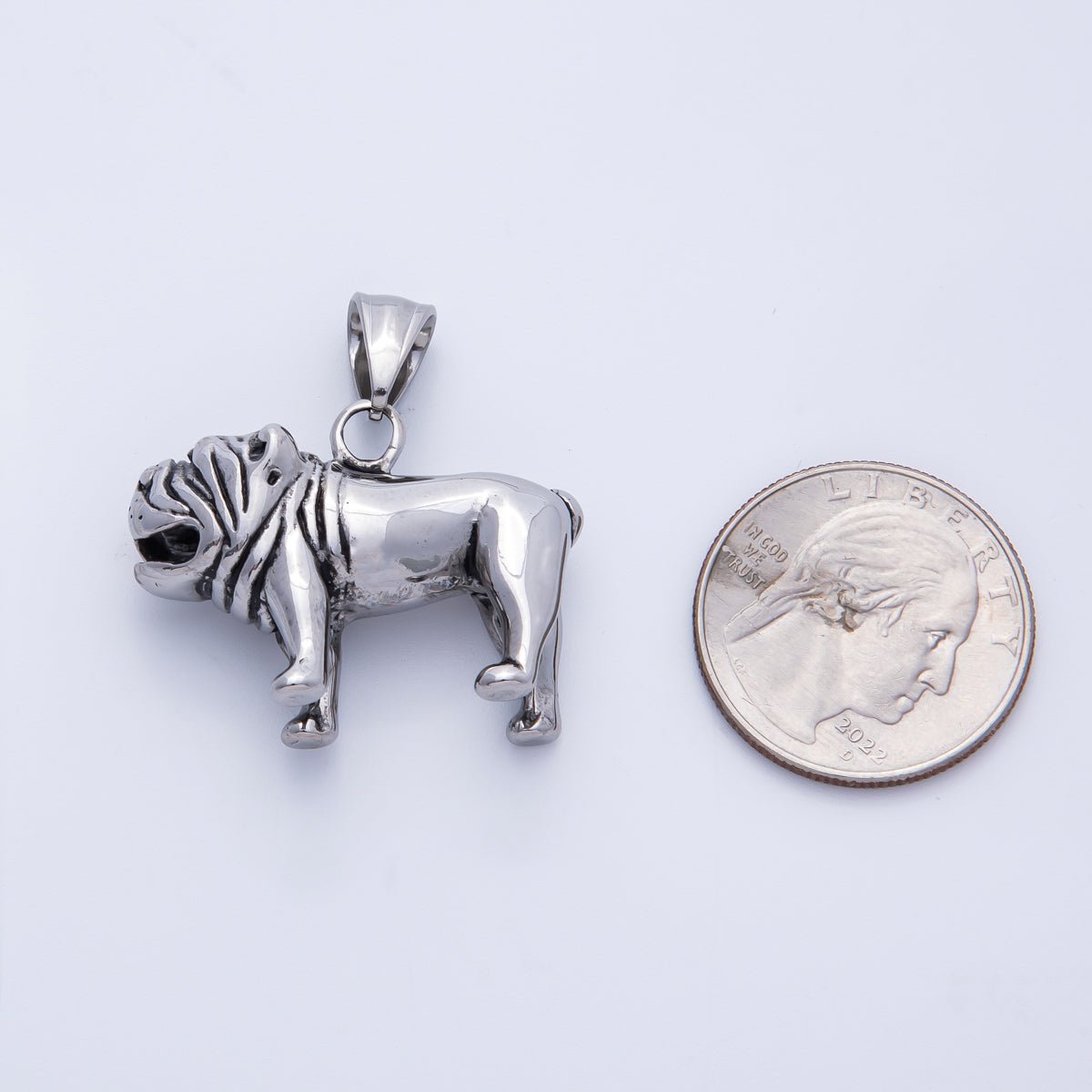 Stainless Steel 32mm Pug Bulldog Animal Pet 3D Multidimensional Pendant in Silver & Gold | Charms-00265 Charms-00266