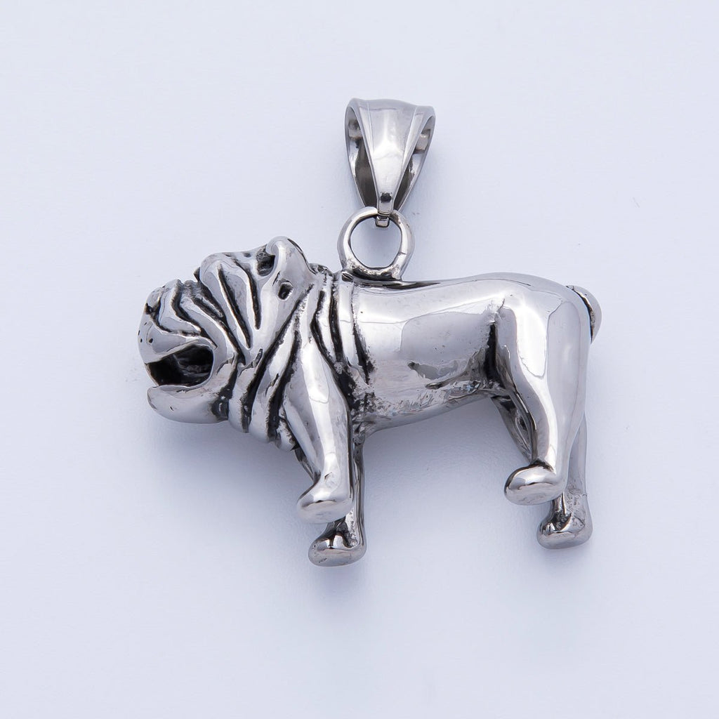 Stainless Steel 32mm Pug Bulldog Animal Pet 3D Multidimensional Pendant in Silver & Gold | Charms-00265 Charms-00266