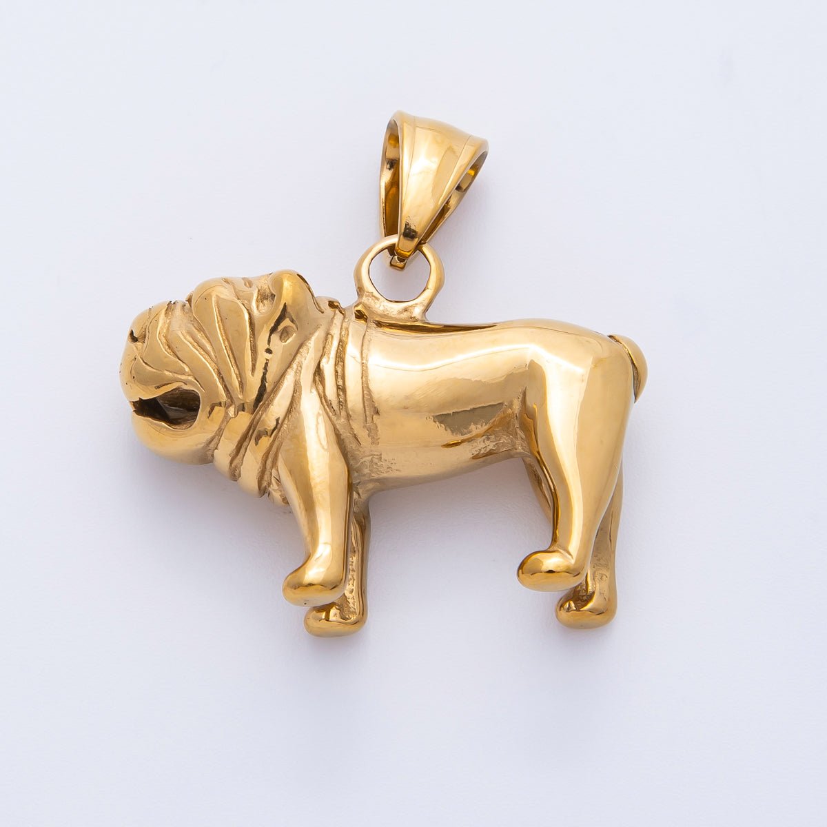 Stainless Steel 32mm Pug Bulldog Animal Pet 3D Multidimensional Pendant in Silver & Gold | Charms-00265 Charms-00266